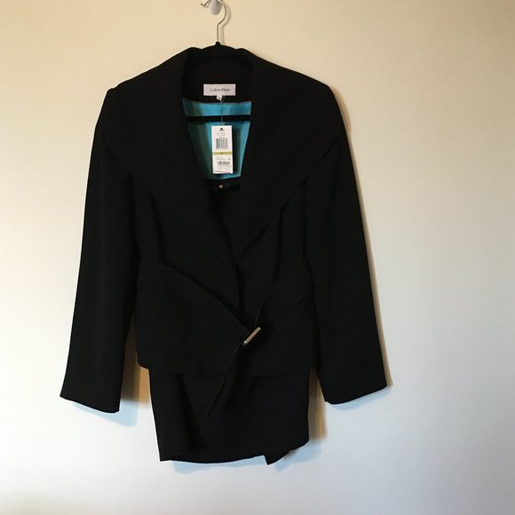 NWT!  CALVIN KLEIN Black Shawl Collar Sunday Office Dress Skirt Suit Sz 14 - Picture 5 of 7